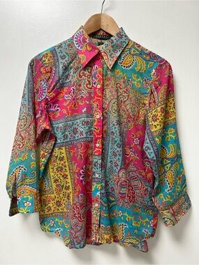 Lauren Ralph Lauren Women’s Patchwork Paisley Button-Up Shirt 100% Cotton Size M